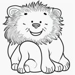 Simple black and white vector line art of a friendly smiling lion cub with bold clean outlines, perfect for printable coloring pages and contour drawing.