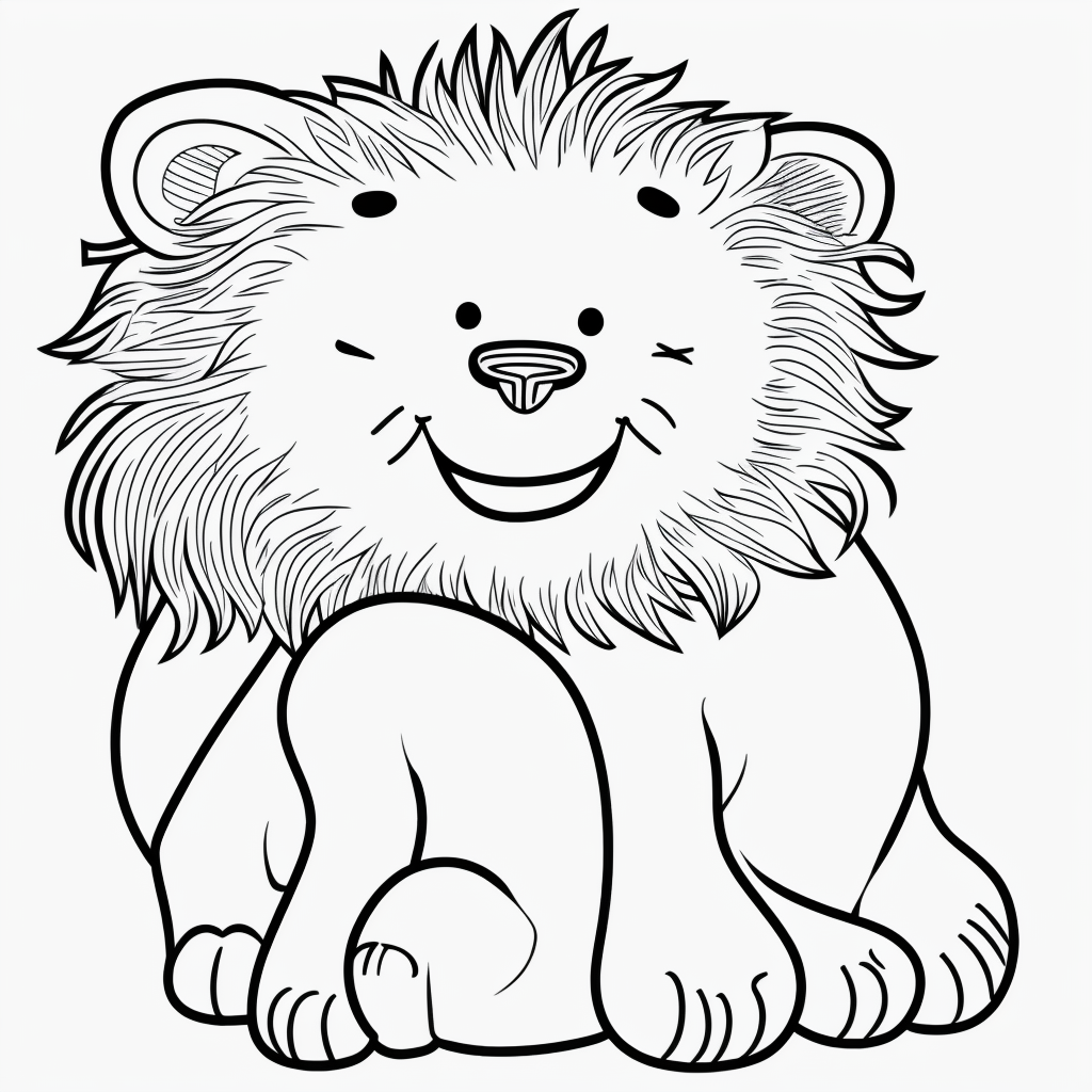 Charming Line Art of a Smiling Lion Cub to Color