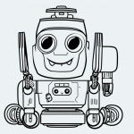 Black and white line art of a robot with a friendly face, featuring clean outlines and blank fill areas, designed for coloring fun.