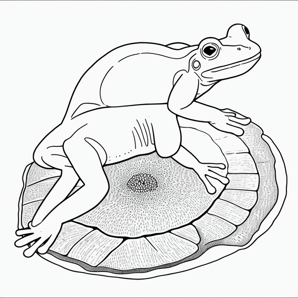 Frog on Lily Pad: Simple Black and White Line Art