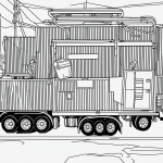 Simple line art of a garbage truck with clean outlines, perfect for coloring enthusiasts, featuring uncolored areas and a white background without shading.