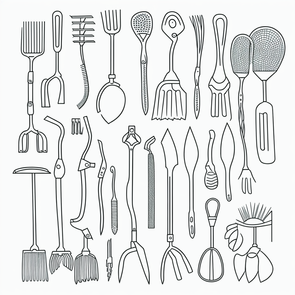 Explore Garden Tools Line Art for Coloring Fun