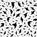 Black and white vector line art of whimsical ghosts and bats with bold outlines, designed as a children's printable coloring page.