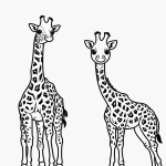 A simple black and white giraffe cartoon in line art style, featuring clean outlines and blank fill areas, designed for coloring book enthusiasts.