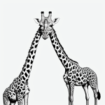 Black and white line art of a giraffe with a long neck, featuring clean outlines and blank fill areas, perfect for coloring enthusiasts.
