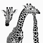 A giraffe with a long neck in simple black and white line art, designed in a coloring book style with clean outlines and blank fill areas.