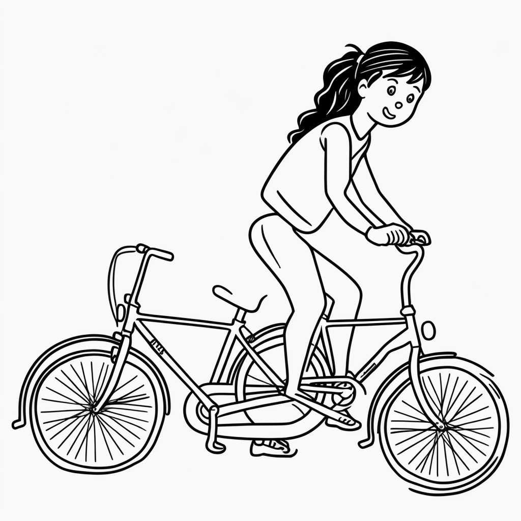 Girl Riding Bicycle: Simple Line Art for Coloring