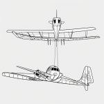 Black and white line art of a glider airplane with simple outlines, perfect for coloring books, showcasing clean and unshaded designs on a white background.