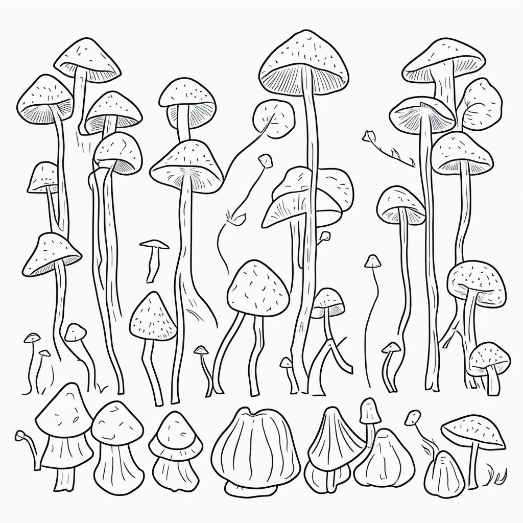 Printable Gnome and Mushrooms Line Art Coloring Page