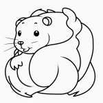 A simple outline of a hamster cartoon in pure black and white, perfect for coloring books with blank fill areas and no shading.