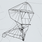 A simple outline of a hang glider cartoon in black and white, designed for coloring books with clean, uncolored areas and no shading.