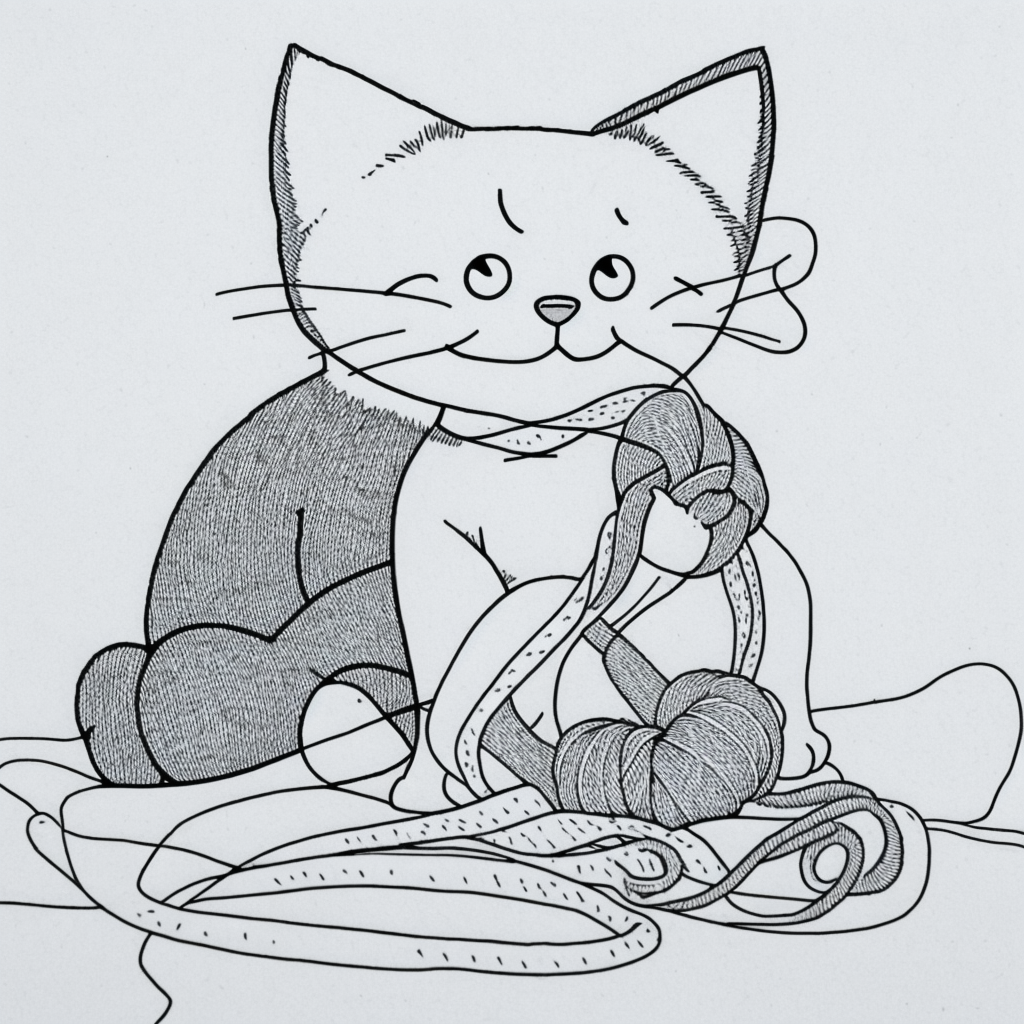 Happy Kitten Playing with Yarn: Coloring Book Fun