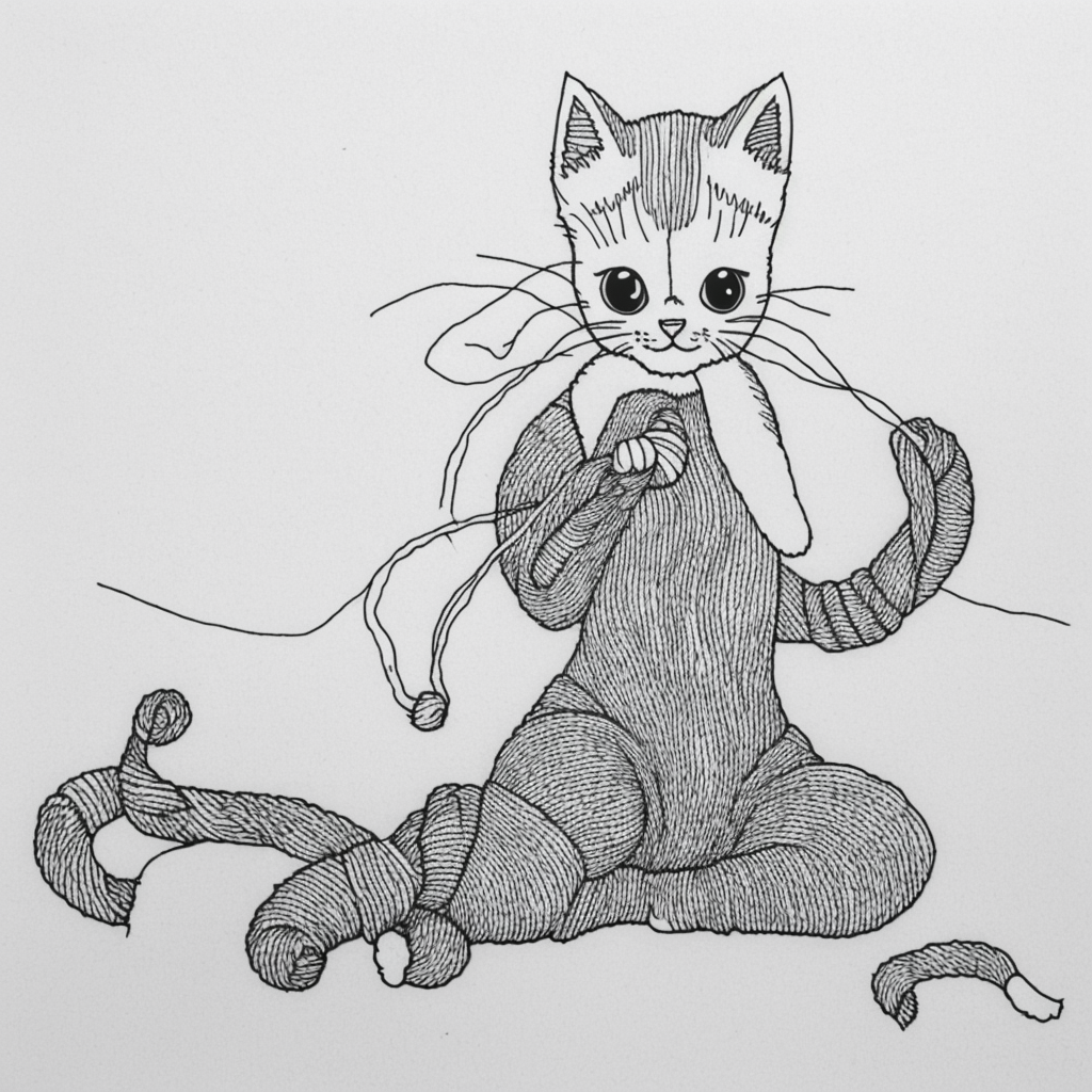 Happy Kitten Playing with Yarn: Fun Coloring Book Art