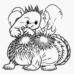 A simple black and white line art of a hedgehog cartoon with clean outlines, perfect for coloring books or artistic projects.