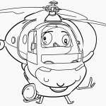 A helicopter cartoon with a smiling face, featuring clean lines and blank fill areas, designed in a simple, black and white line art style for coloring.