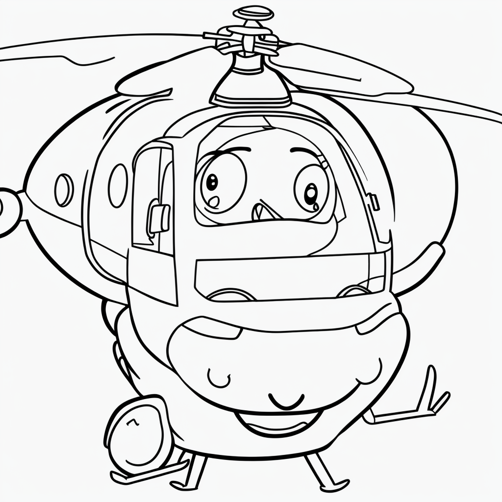 Engaging Helicopter Cartoon Line Art for Coloring Fun
