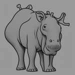 A simple black and white line art of a hippopotamus designed for coloring, featuring clean outlines and uncolored areas, perfect for a coloring book.