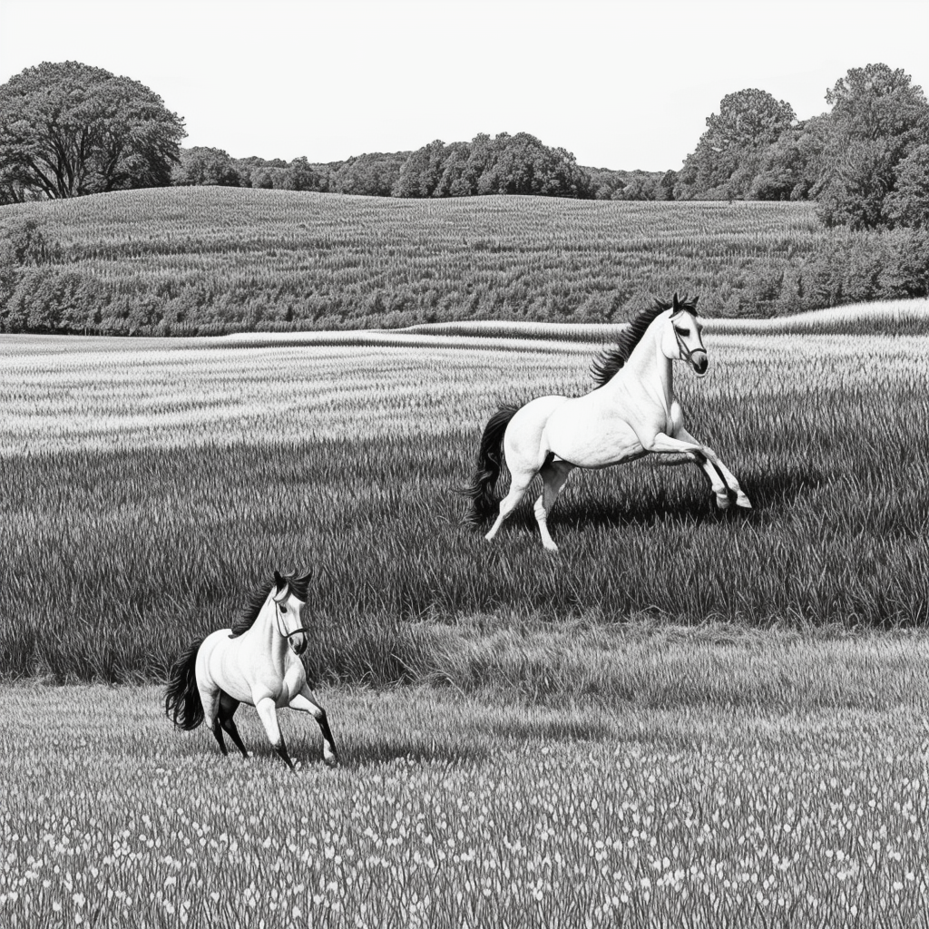 Black and White Horse Coloring Book Illustration Fun