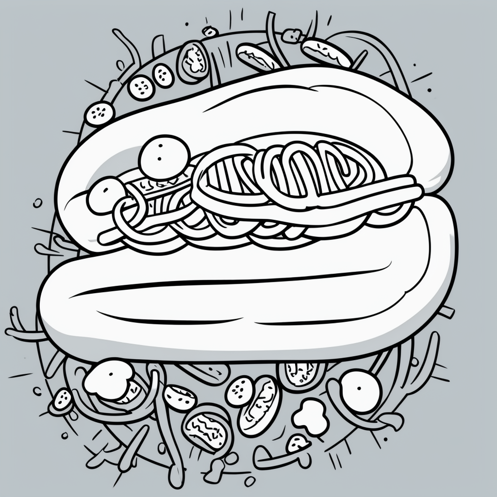 Hot Dog Cartoon Line Art: Simple Coloring Book Style