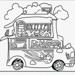 Black and white line art of a simple ice cream truck, featuring clean outlines and blank areas for coloring, in a coloring book style.