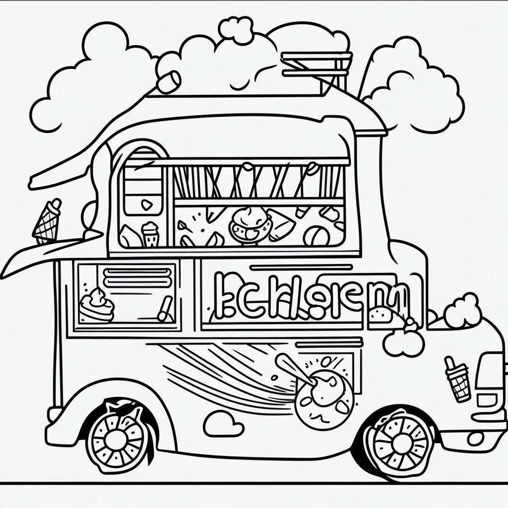 Color Your Own Ice Cream Truck Line Art Design