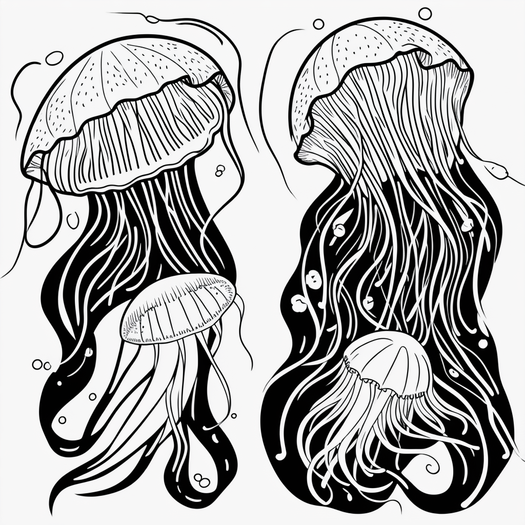 Explore Jellyfish Cartoon Line Art for Coloring Fun