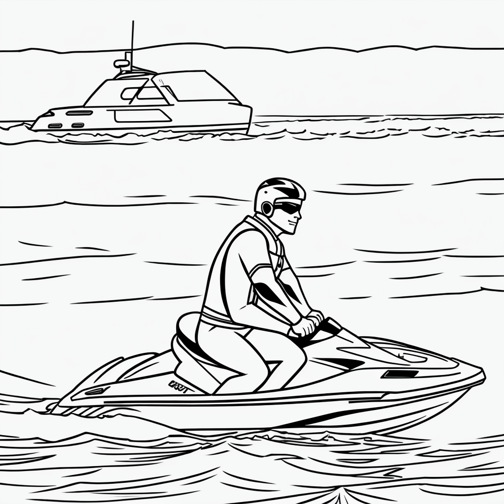 Jet Ski Cartoon Line Art for Creative Coloring Fun