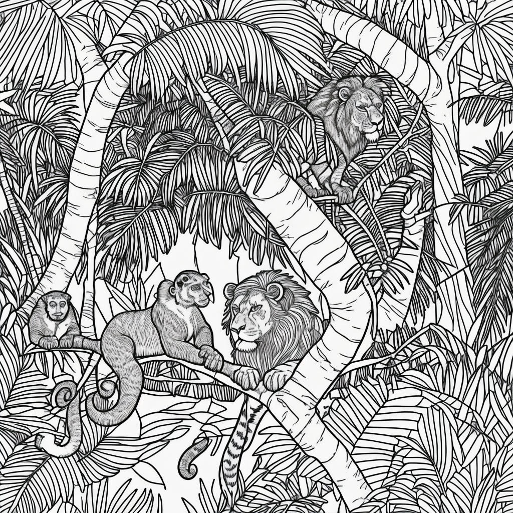 Explore Jungle Coloring Fun with Lion, Monkey & Parrot
