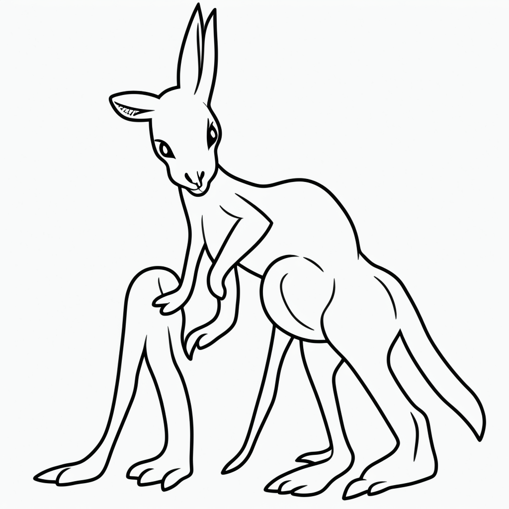 Kangaroo Line Art Coloring Book Style Outlines