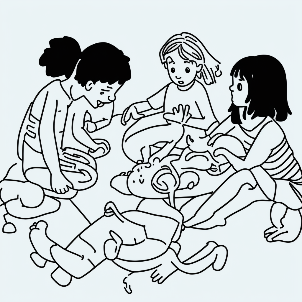 Kids Playing Line Art: Simple Outlines Coloring Fun