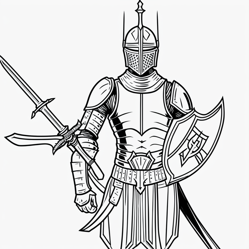 Printable Knight Sword and Shield Line Art Coloring Page