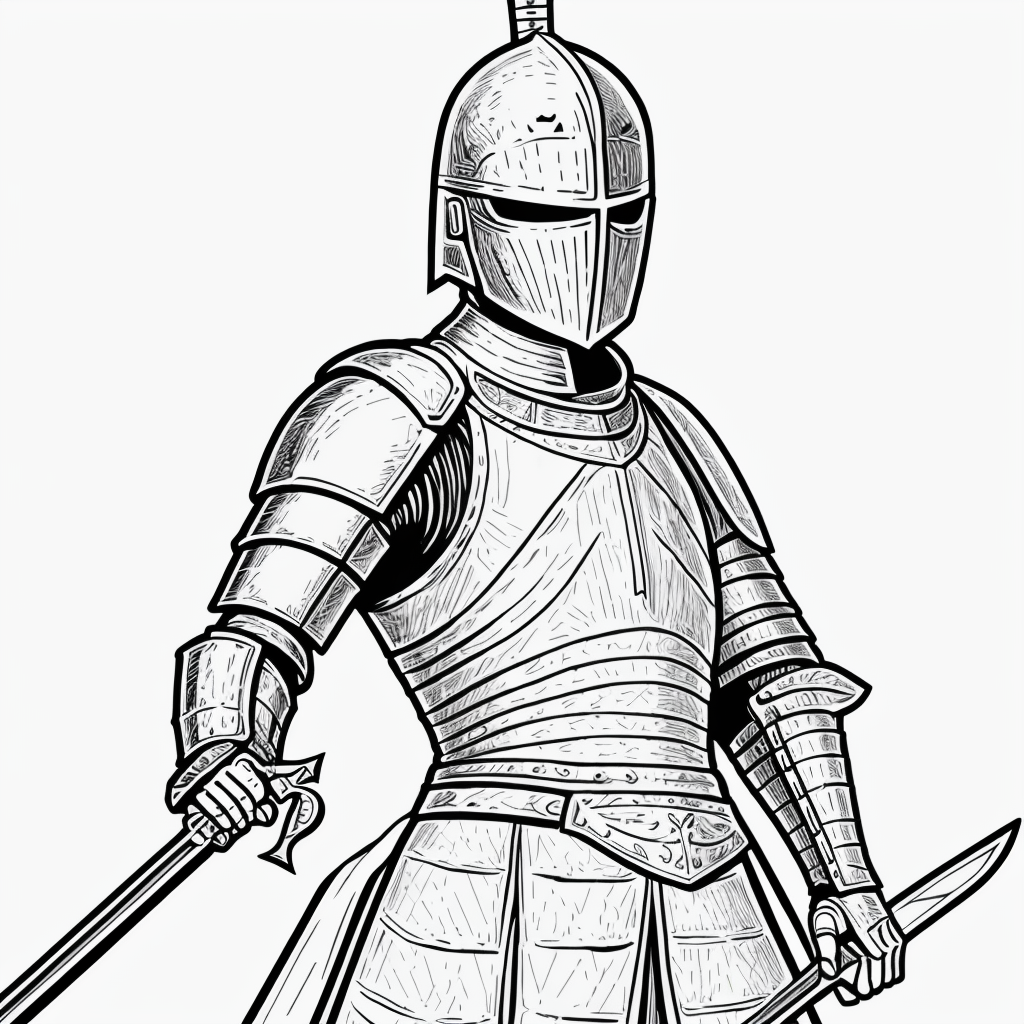 Knight with Sword Line Art for Coloring Book Fun