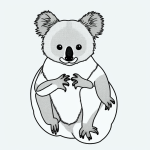 A simple black and white koala cartoon line art with clean outlines, uncolored and ready for coloring, featuring blank fill areas with no shading.
