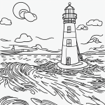 A simple black and white line art of a lighthouse, featuring clean outlines and blank fill areas, perfect for coloring enthusiasts.