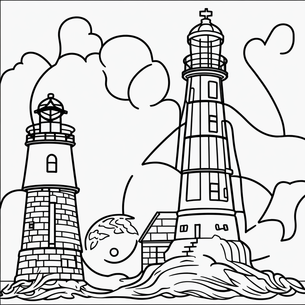 Explore Lighthouse Cartoon Line Art Coloring Fun