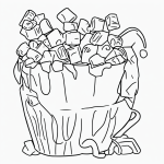 Simple black and white vector line art of a cup of hot chocolate with marshmallows, featuring bold clean outlines on a flat white background, ideal for children's coloring.