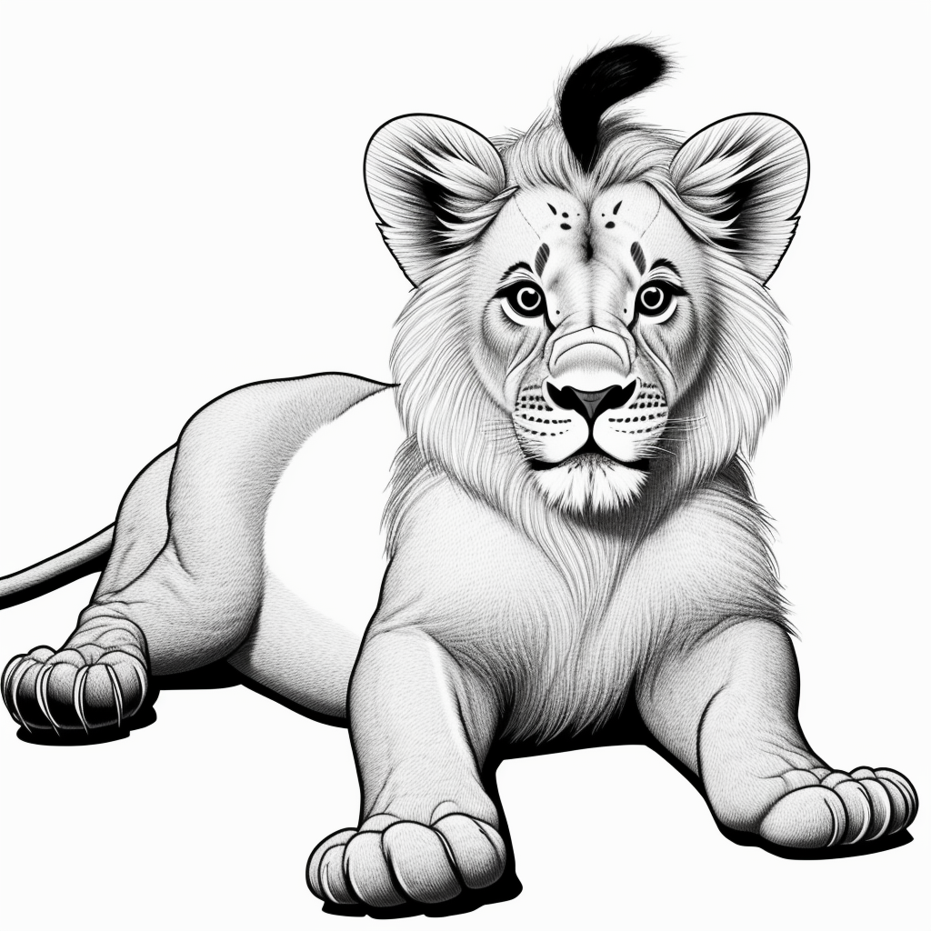 Lion Cub Cartoon Line Art for Coloring Book Fun