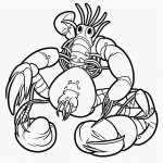 Black and white line art of a lobster cartoon with clean, simple outlines, perfect for coloring book enthusiasts looking for uncolored, blank fill areas.