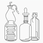 Black and white vector line art of a magic potion bottle and spellbook with bold outlines, perfect for a printable coloring page with a minimalist design.