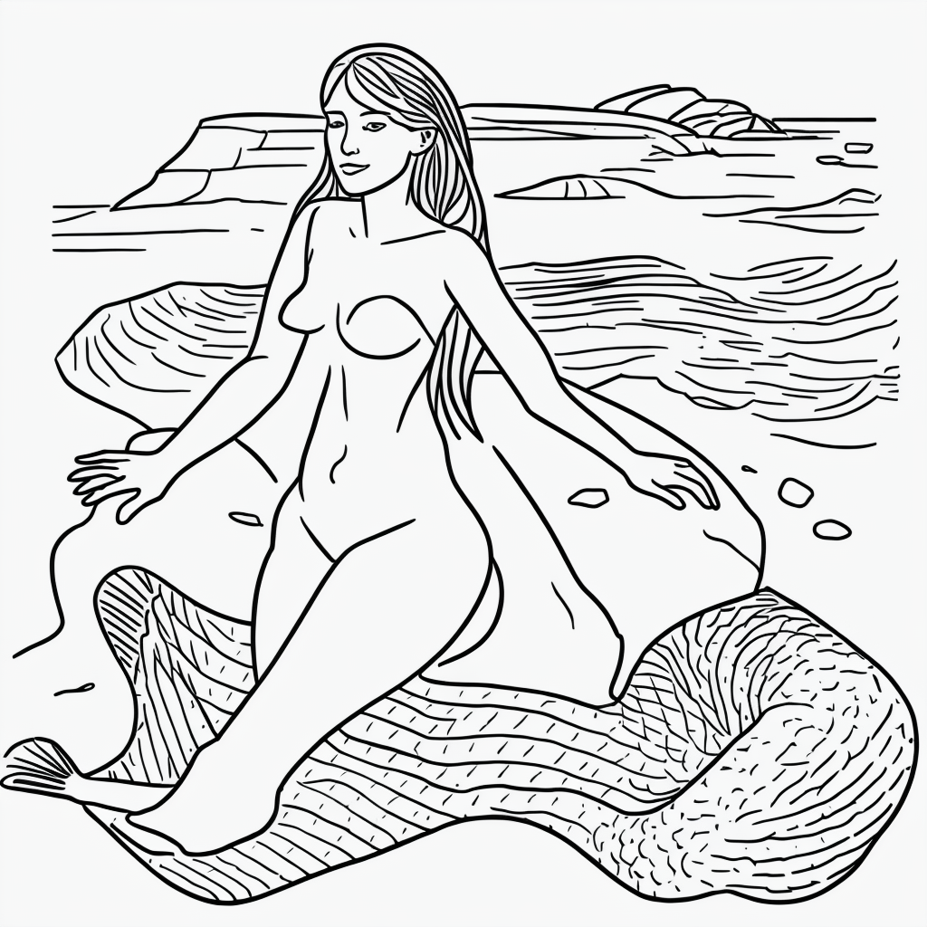 Beautiful Mermaid Line Art for Coloring Fun