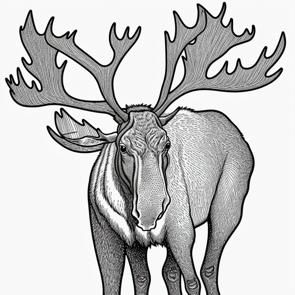 Moose Cartoon Coloring Book Style Line Art Fun