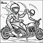A simple motorcycle cartoon in line art style with clean, uncolored outlines, designed for coloring enthusiasts on a white background.