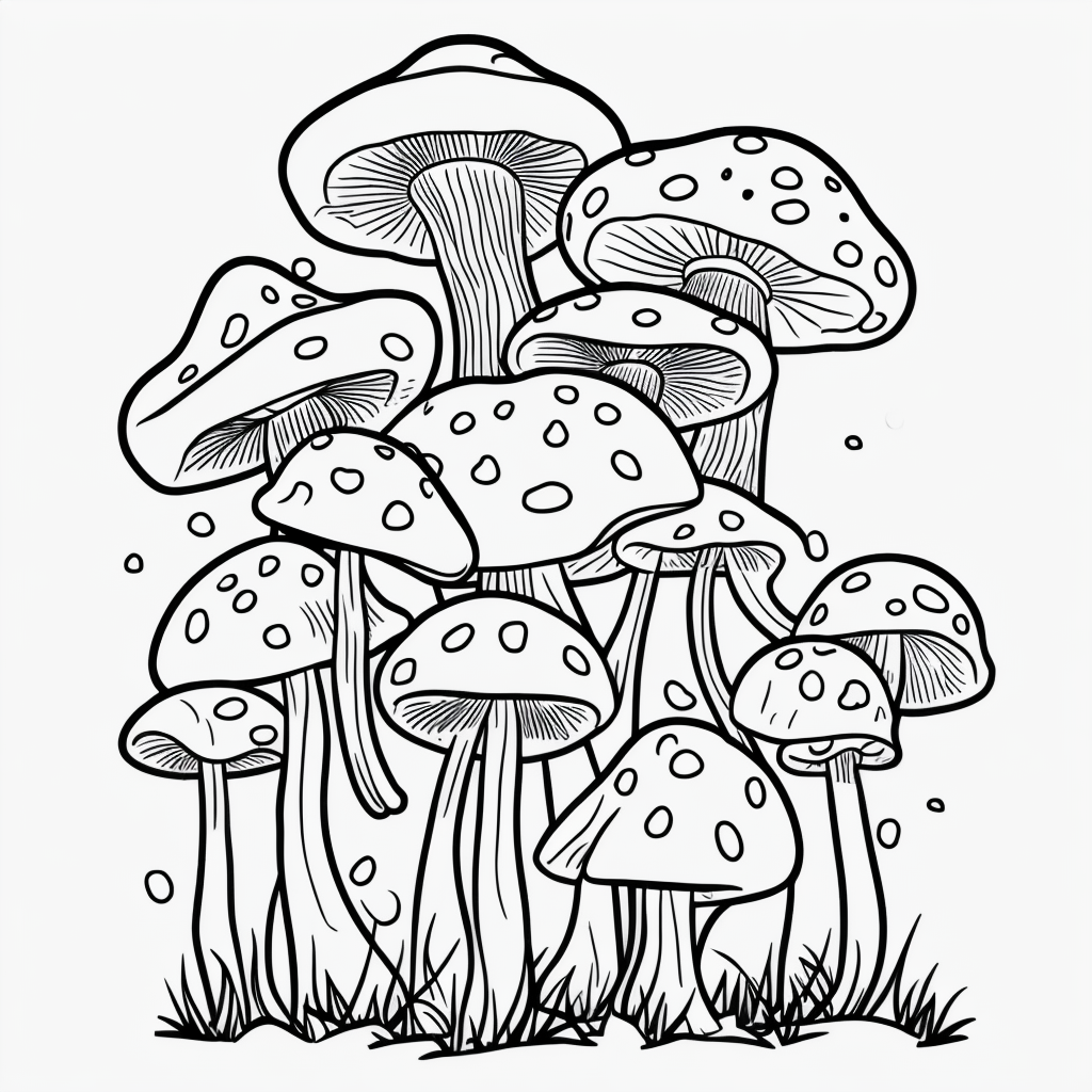 Mushroom Cartoon Line Art for Coloring Book Fans