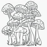 Mushroom cartoon line art with clean outlines and blank fill areas in black and white, perfect for coloring book enthusiasts seeking simple, unshaded designs.