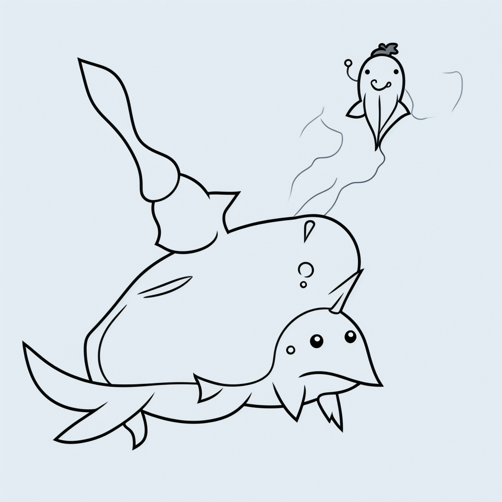 Narwhal Cartoon Line Art: Fun Coloring Book Style