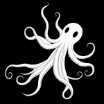 A simple black and white octopus cartoon line art with clean outlines, designed for coloring books, featuring uncolored sections and no shading.