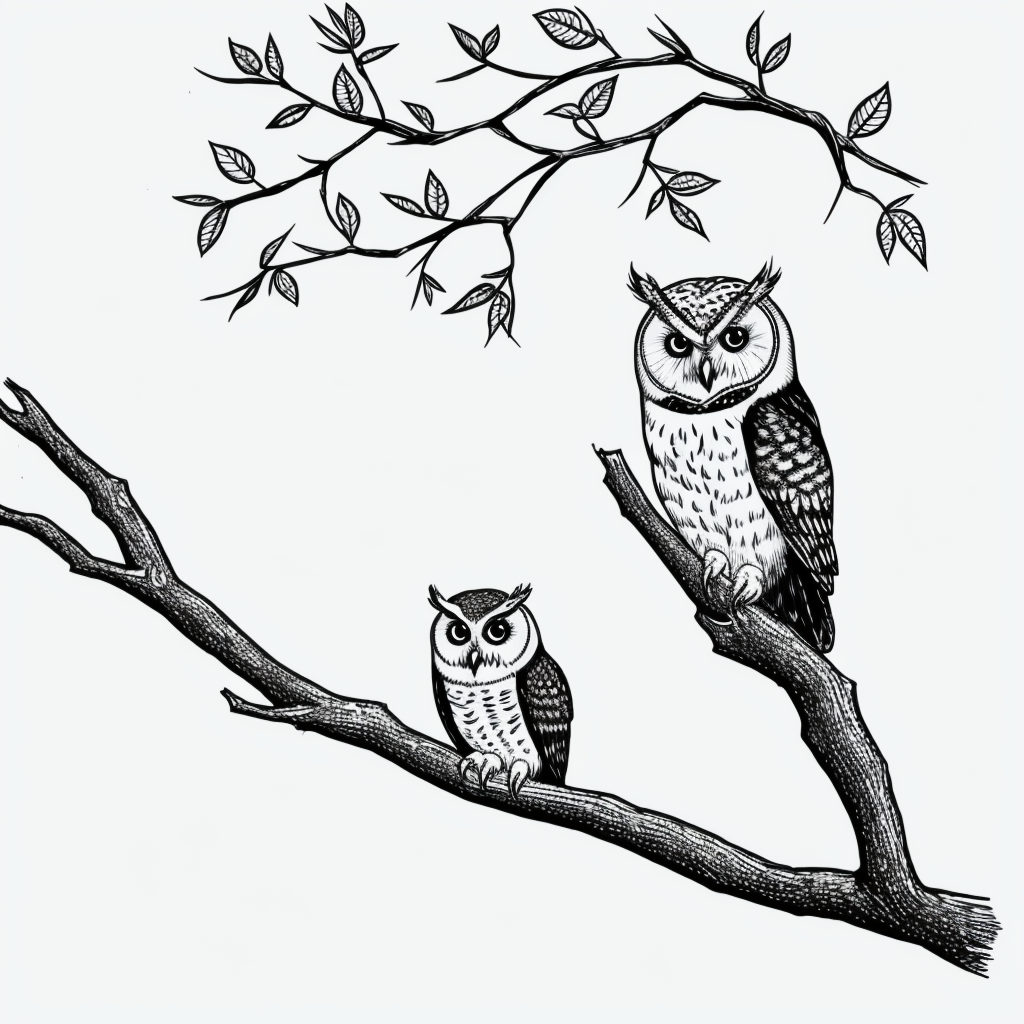 Owl Sitting on Branch: Simple Coloring Book Art