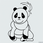Black and white panda cartoon line art with clean outlines, perfect for coloring book enthusiasts seeking creative, uncolored designs.