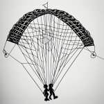 Simple parachute cartoon line art for coloring, featuring clean outlines and blank fill areas, perfect for black and white coloring books.