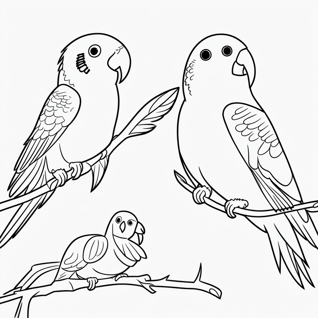 Charming Parakeet Cartoon: Line Art for Coloring Fun